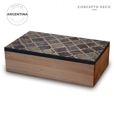 CAJA MADERA TAPA AZUL20X12X6CM