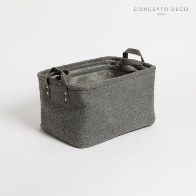 CAN SET X 3 BOUCLE GRIS RECTANGULAR 38X26X22