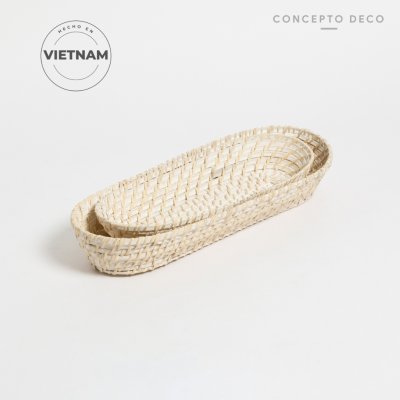 SETX2 BANDEJA RATTAN BLANCO G:43X7CM C:35,5X6CM