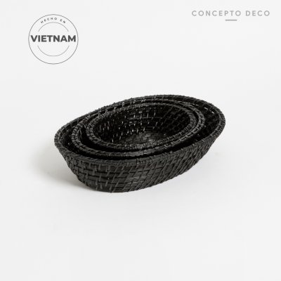 SETX3 BANDEJA RATTAN NEGRO G:35X8 M:29X7 C:23X6CM