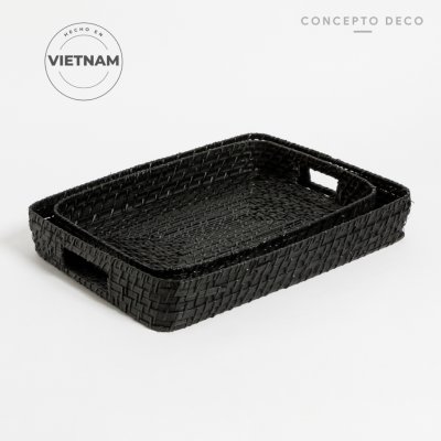 SETX2 BANDEJA RATTAN NEGRO G:45X35CM C:39X30CM