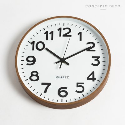 RELOJ PARED MADERA OSCURO BLANCO 30CM