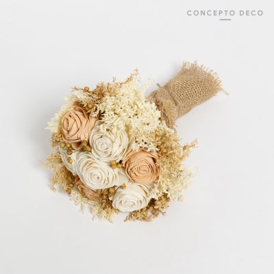 BOUQUET WOOD ROSE CAPUCHINO/CRUDO 25CM