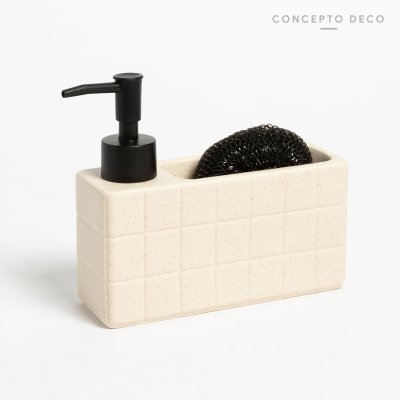 SET DISHES/HANDS CON ESPONJA CUADROS BEIGE 16,5X8,5CM