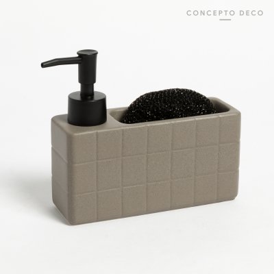 SET DISHES/HANDS CON ESPONJA CUADROS GRIS 16,5X8,5CM