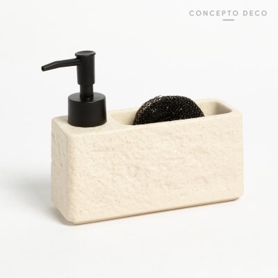 SET DISHES/HANDS CON ESPONJA ROCA BEIGE 16,5X8,5CM