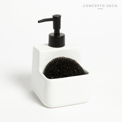 SET DISHES/HANDS CON ESPONJA PUNTOS BLANCO 9X10CM