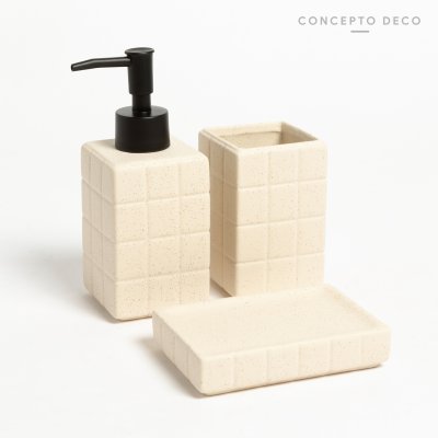 SET DE BAÑO X3 CUADROS CUADRADO BEIGE