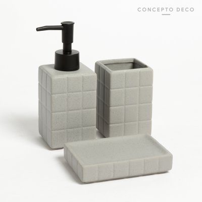 SET DE BAÑO X3 CUADROS REDONDO GRIS