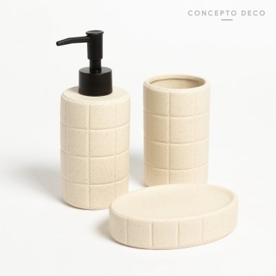 SET DE BAÑO X3 CUADROS REDONDO BEIGE