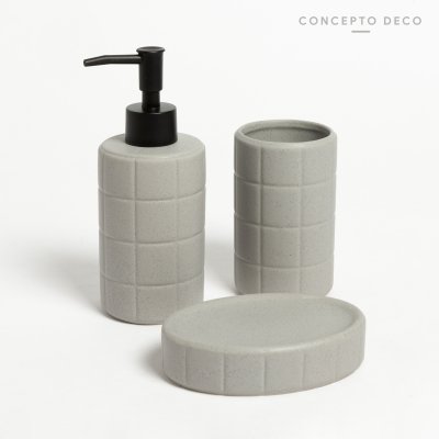 SET DE BAÑO X3 CUADROS REDONDO GRIS